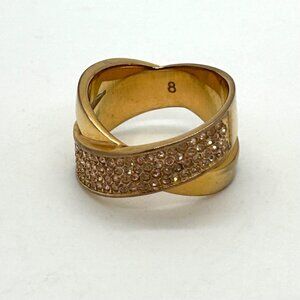 Michael Kors Ring Pave' Crystal Smooth Finish Criss Cross Size 8